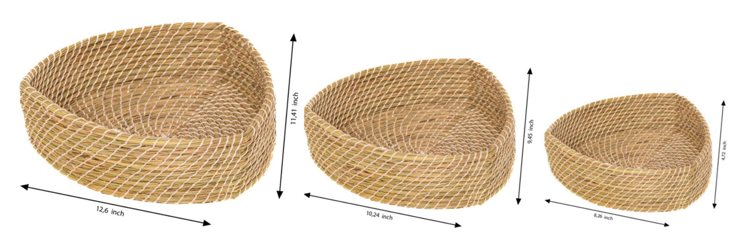 Set of 3 Handwoven Raffia Bread and Fruit Basket