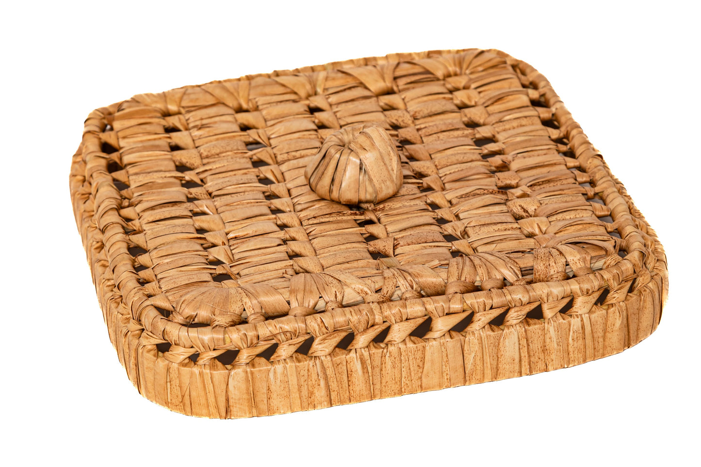 Handmade Raffia Storage Basket with Lid – Natural Organizer Box