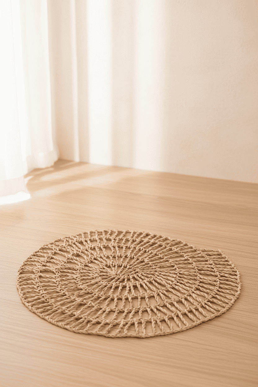 Snail-shaped raffia rug – Natural handmade floor mat