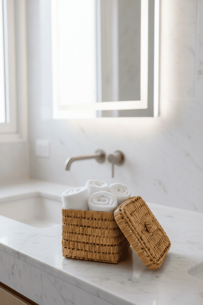 Handmade Raffia Storage Basket with Lid – Natural Organizer Box