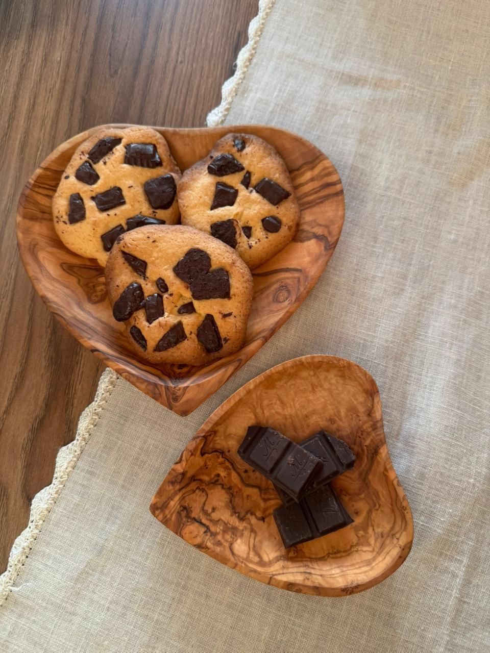 Pack of Two Handmade Olive Wood Heart Plates