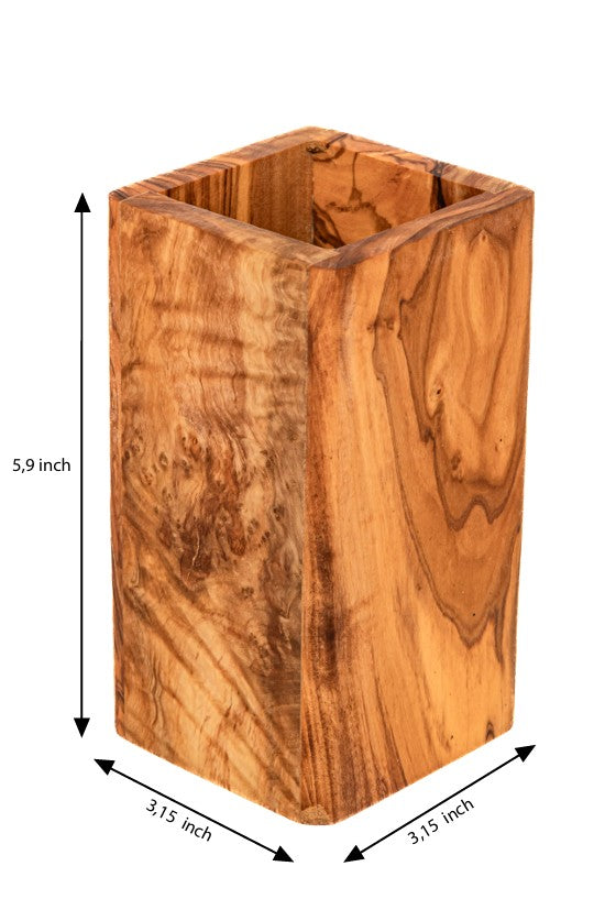 Olive Wood Utensil Holder with Spoons