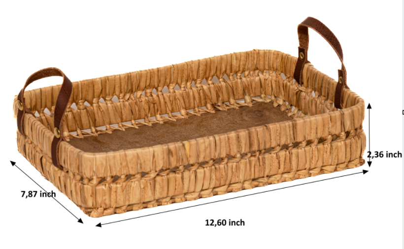 Handmade Raffia Tray with Leather Handles – Natural Rectangular Basket