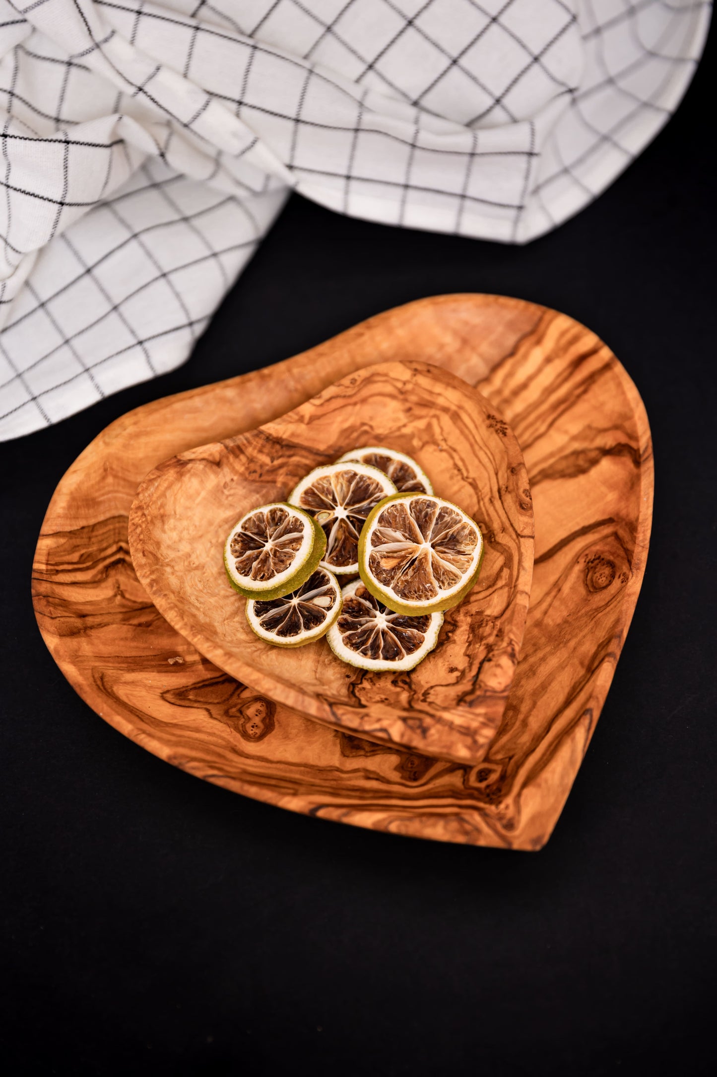 Pack of Two Handmade Olive Wood Heart Plates
